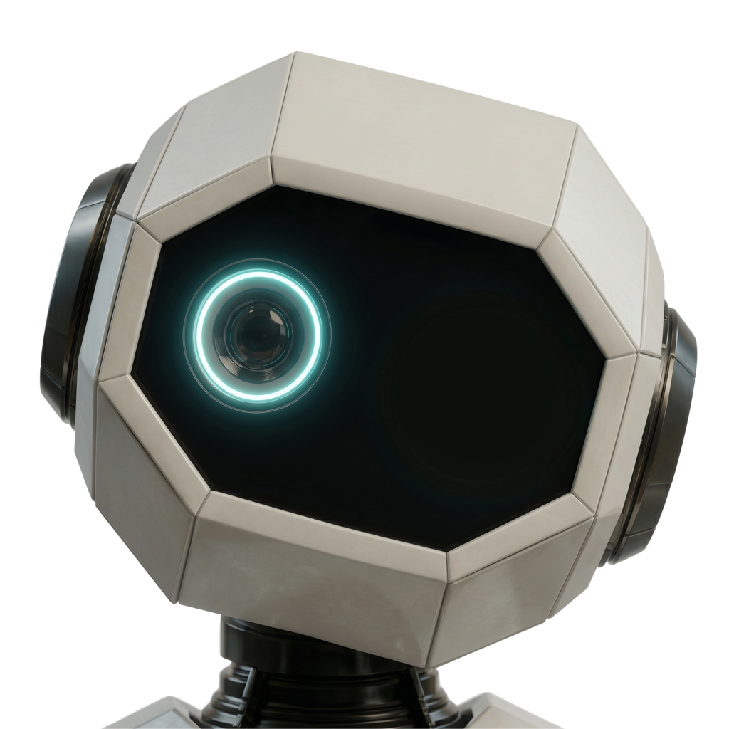 Robot Dominiki - geometryczna głowa z cyjanowymi oczami