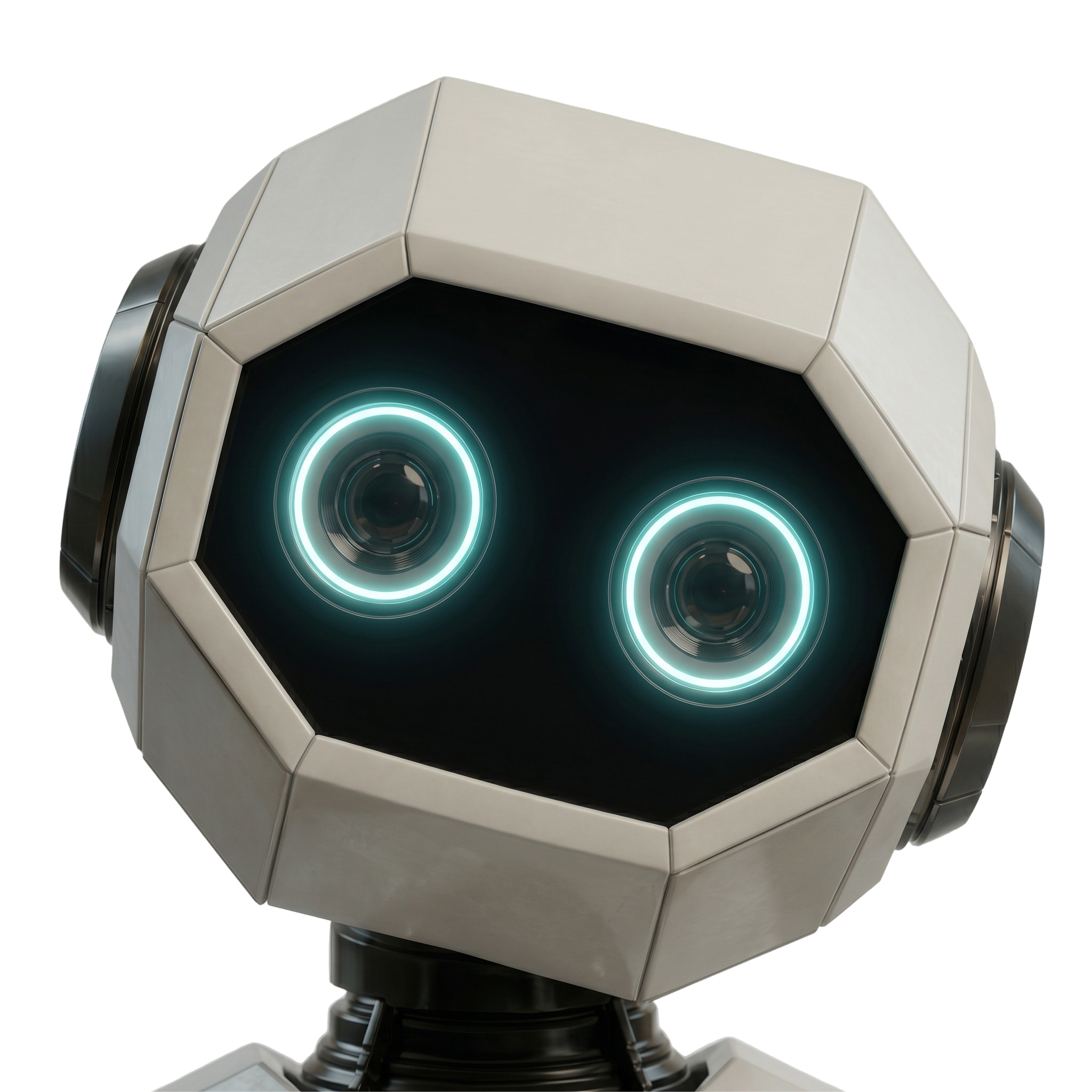 Robot Dominiki - geometryczna głowa z cyjanowymi oczami